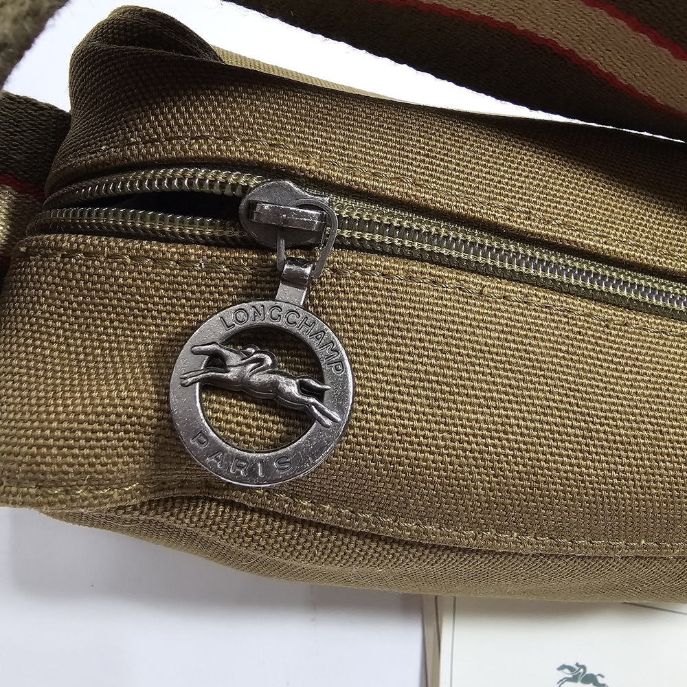 NWT Longchamp 1948 Canvas Pouch - Olive Green Small Handbag with Striped Handle - Picture 2 of 9